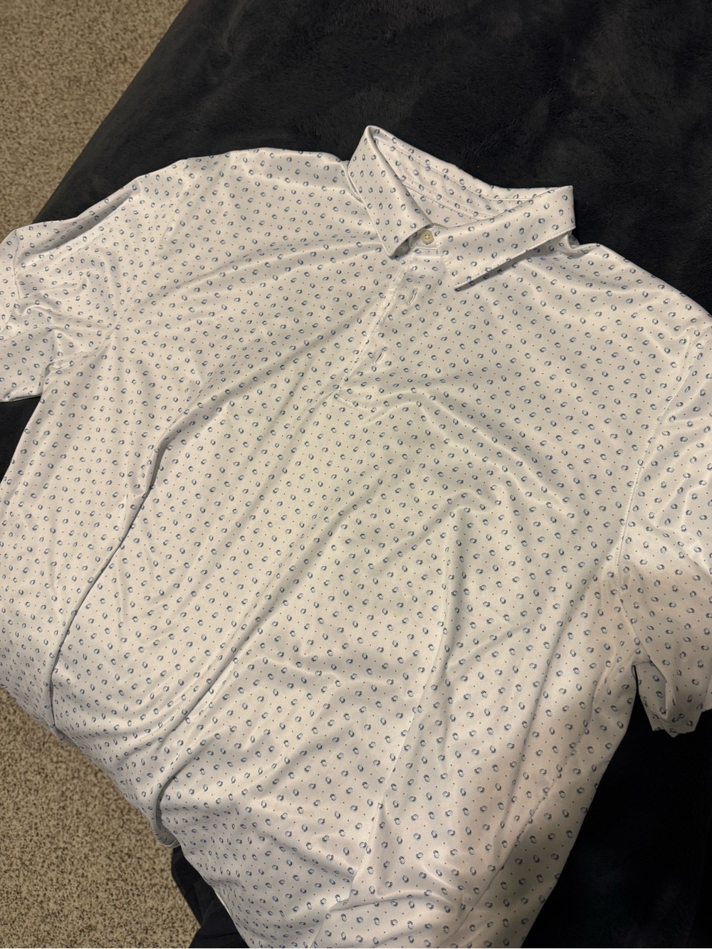 Greg Norman Collection White Polo with Small Blue Print